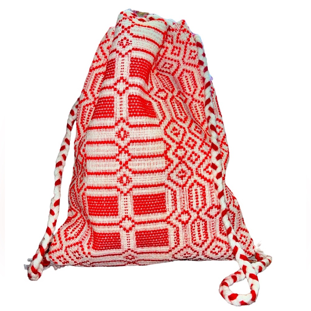 Vintage textile fabric,/Wool bag , backpack Coral Geometric Pattern
